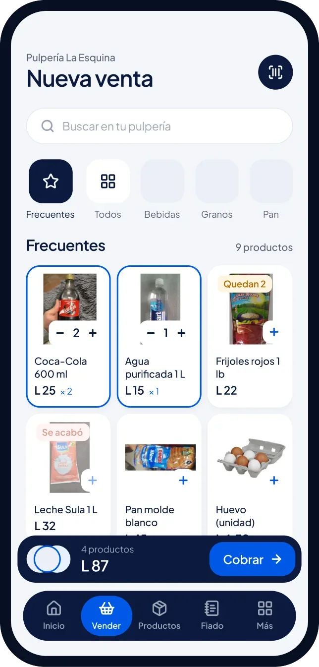 Pantalla de nueva venta con productos y su foto